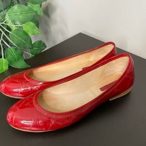 LONGCHAMP Ladies Lipstick Red Patent Leather Ballet Flats Size 38.5 US 7.5